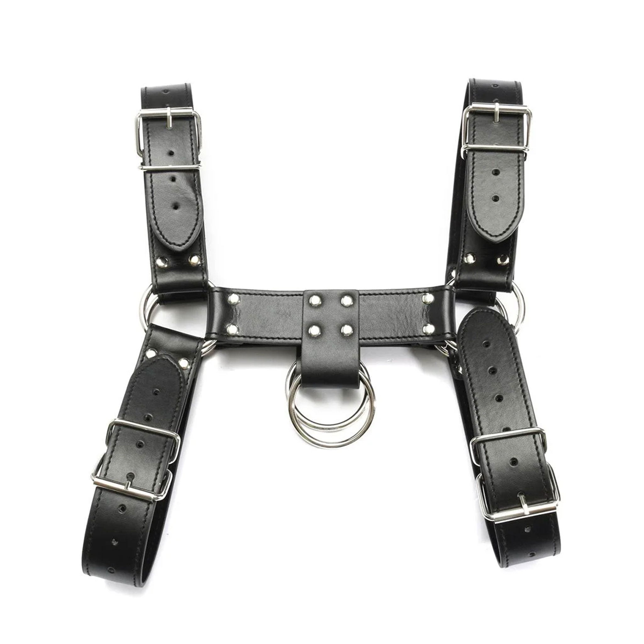 PVC vinyl vegan-leather smooth accessories tops harness chest-harness adjustable buckle O-ring h-shaped bulldog bull-dog bulldog-style adjustable buckle classic fetish fashion alt-fashion bdsm bdsm-gear bondage rave ravewear festival festivalwear club clubwear party male masculine masc mens guys dudes gay pride black