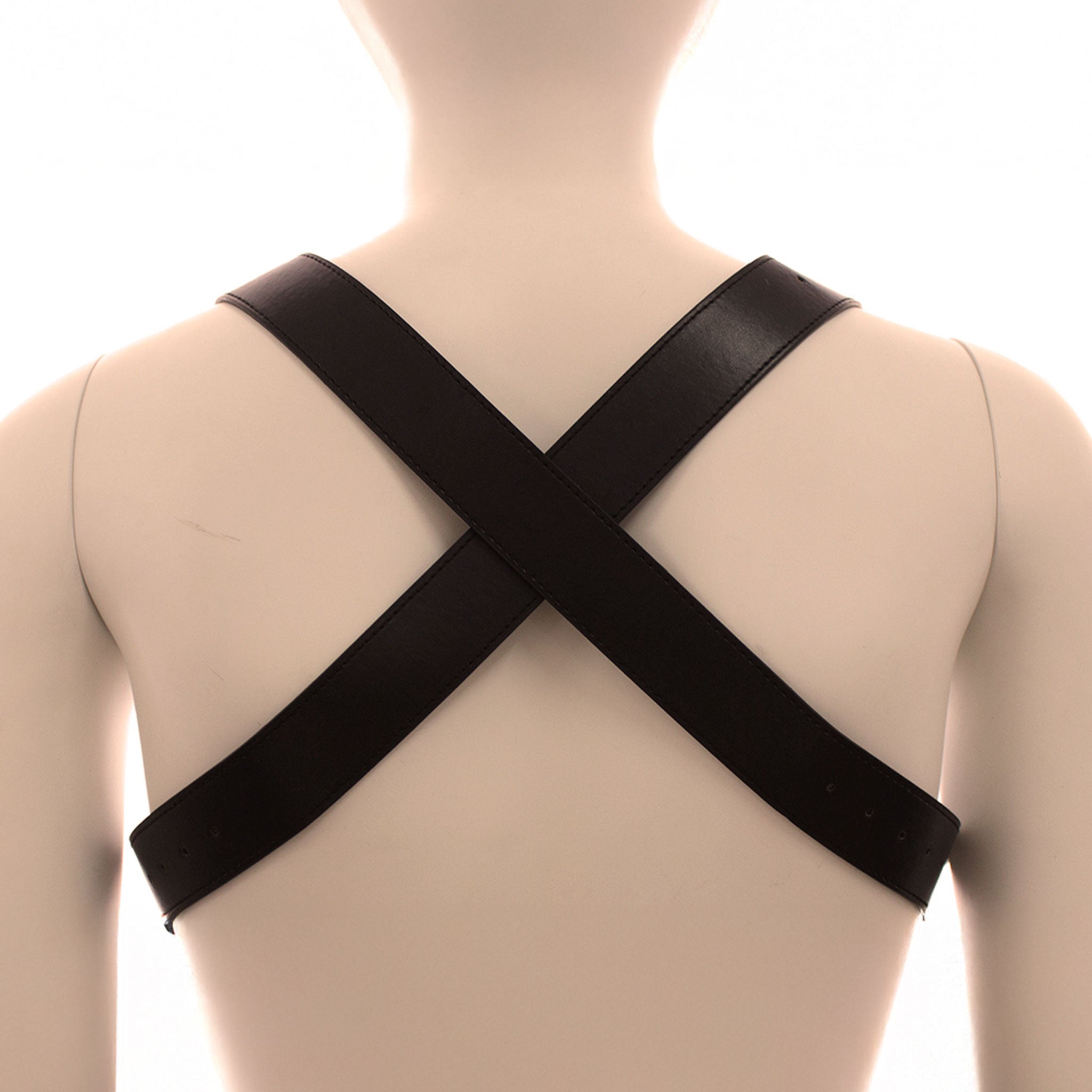 Leather vegan-leather PVC accessories harness chest-harness english-bulldog studded studs adjustable buckle O-ring playful naughty rugged comfortable sexy smooth-finish male masculine masc mens guys dudes black lgbtq gay pride