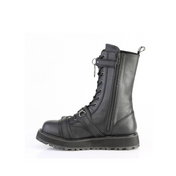 mens mid calf boot with harness strap black pu leather fetish boots gothic punk metal skull buckle o ring d ring zipper lace up platform rugged sole alternative footwear