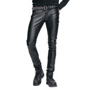 men’s punk slim cut pvc jeans synthetic leather pants glossy black skull button slim fit gothic fetish wear alt fashion