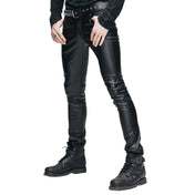PVC synthetic-leather leather apparel bottoms pants jeans slim-cut slim-fit textured skull-and-crossbones zipper front-zip zipper-fly button-closure skull-button sharp rebellious high-shine glossy stretchy fetish fetishwear fashion alt-fashion punk goth gothic cyber male masculine masc mens guys dudes black