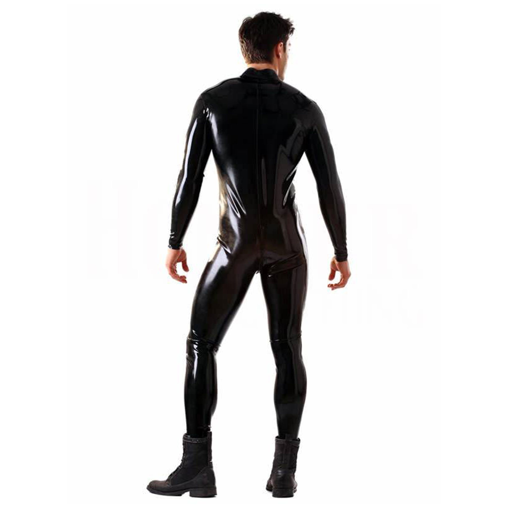 Latex rubber glued cat-suit catsuit one-piece onesie long-sleeve longsleeve sleeves sleeved high-neck high-collar full-zip front-zip 2way 2-way two-way zipper 
sexy shiny glossy classic kink kinky fetish fashion alt-fashion bdsm-fashion bdsm-gear male masculine masc mens dudes guys black