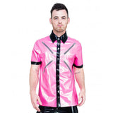 Mens Latex Zip Master Shirt Fuchsia & Black M