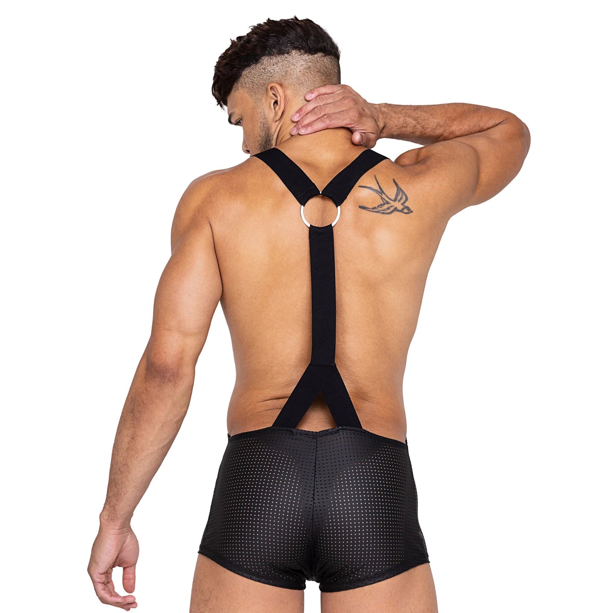 Spandex perforated one-piece onesie singlet sleeveless catsuit cat-suit wrestling D-ring O-ring Y-back spring-clasp shoulder-clasp breathable jock athlete athletic sports varsity-jock varsity-sports varsity school college school-sports wrestling-team college-wrestling folkstyle-wrestling freestyle-wrestling greco-roman classic-wrestling wrestling-leotard grappling submission domination costume cosplay halloween male masculine masc mens menswear guys dudes gay black