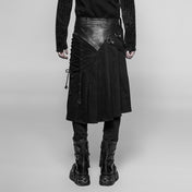 men’s vintage punk kilt black pleated punk skirt with leather straps side lacing heavy metal hardware gothic kilt fetish fashion