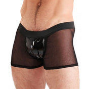 PVC vinyl nylon Spandex polyester polyamide mesh sheer seethru see-thru transparent apparel intimates lingerie underwear shorts boxer boxer-shorts boxer-briefs pull-on pullon shiny glossy lightweight fashionable fetish fashion alt-fashion bedroom dancewear rave ravewear male masculine masc mens menswear guys dudes black