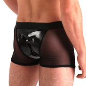 PVC vinyl nylon Spandex polyester polyamide mesh sheer seethru see-thru transparent apparel intimates lingerie underwear shorts boxer boxer-shorts boxer-briefs pull-on pullon shiny glossy lightweight fashionable fetish fashion alt-fashion bedroom dancewear rave ravewear male masculine masc mens menswear guys dudes black