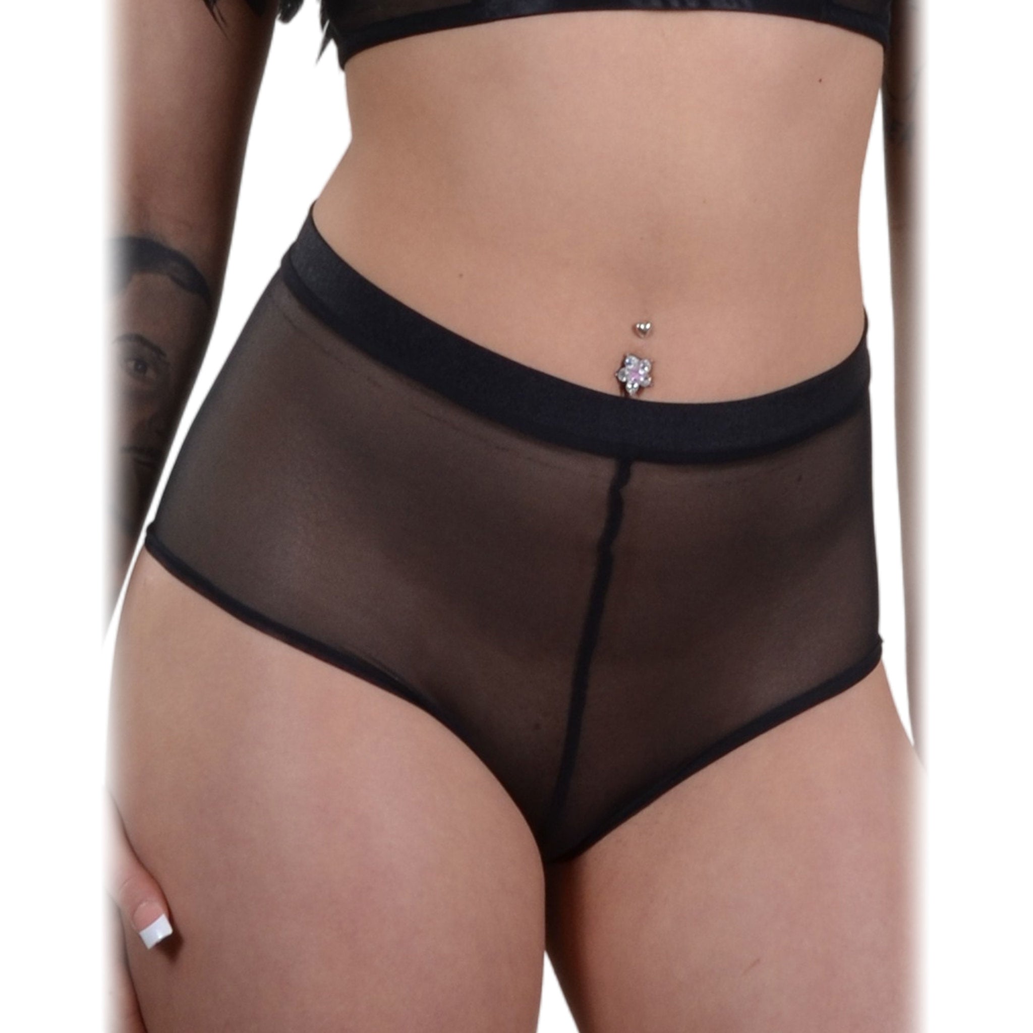mesh high waisted shorts black sheer cheeky retro lingerie fetish style USA made