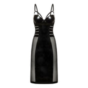 Wetlook mesh sheer dress midi midi-length midi-dress mididress babydoll knee-length knee paneling panels sleek bra padded cup cups underwire straps wide cage caged adjustable fetish-fashion fetish fashion kinky black