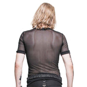 Polyamide mesh sheer see-through see-thru apparel top shirt t-shirt short-sleeve sleeve sleeves sleeved short muscle-shirt rebellious daring accentuating stretchy breathable fetish fashion alt-fashion alternative punk goth gothic cyber cyberpunk festival rave raver-babe party costume cosplay halloween unisex black