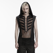 punk skeleton vision hooded vest black mesh sleeveless top 3d skeleton front drawstring eyelet webbing rubberized faux leather gothic punk alternative fashion vest