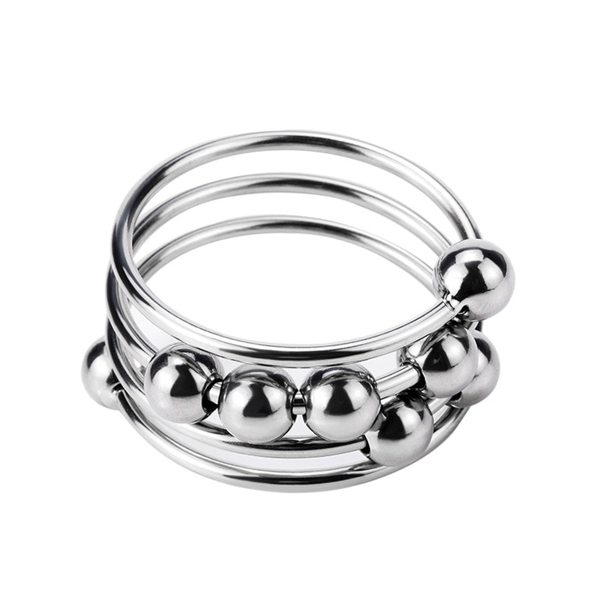 Stainless steel metal metallic cock ring cockring cock-ring coil coiled beaded beads stamina endurance enhancing cock-and-ball cock&ball cnb bondage bdsm bdsm-gear pleasure support constriction firm snug sleek kink kinky kinky-play adult-toys sex-toys silver