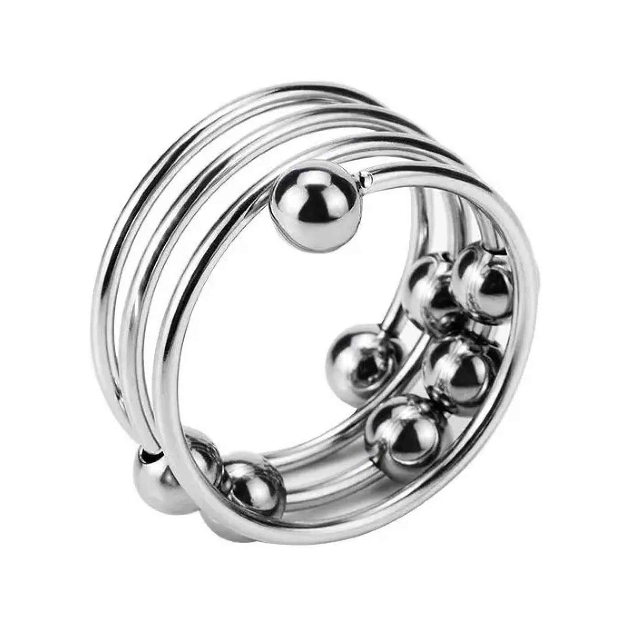 Stainless steel metal metallic cock ring cockring cock-ring coil coiled beaded beads stamina endurance enhancing cock-and-ball cock&ball cnb bondage bdsm bdsm-gear pleasure support constriction firm snug sleek kink kinky kinky-play adult-toys sex-toys silver