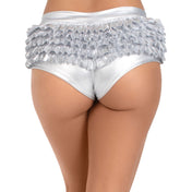 Polyester shorts shiny metallic lame stretchy ruffle back low rise low-rise silver