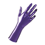Latex rubber accessories gloves full-fingered mid-arm wrist mid-forearm forearm fetish fashion alt-fashion medical medical-play kink kinky kinky-play bdsm bdsm-gear unisex purple metallic-purple heptazion hepatizon 