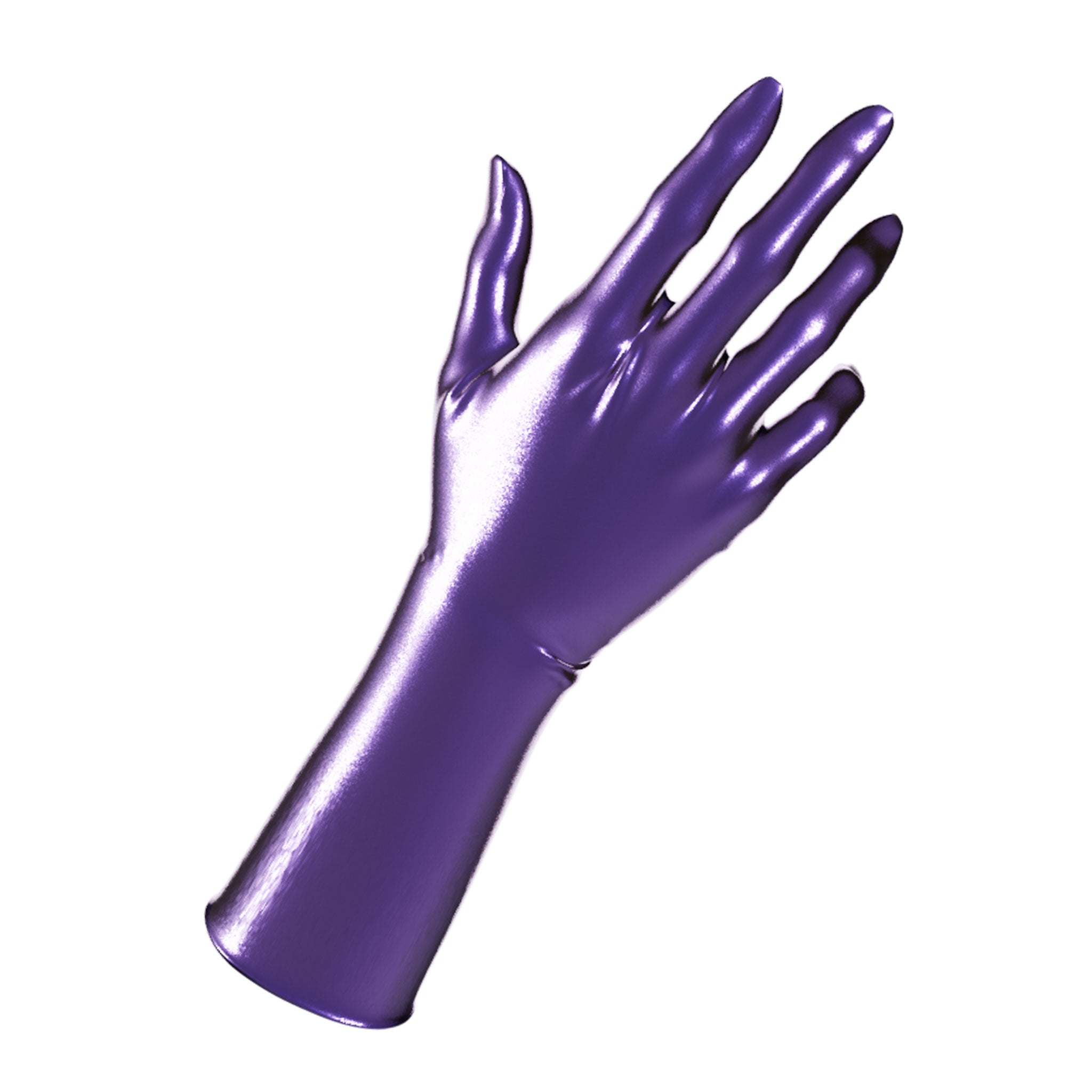 Latex rubber accessories gloves full-fingered mid-arm wrist mid-forearm forearm fetish fashion alt-fashion medical medical-play kink kinky kinky-play bdsm bdsm-gear unisex purple metallic-purple heptazion hepatizon 