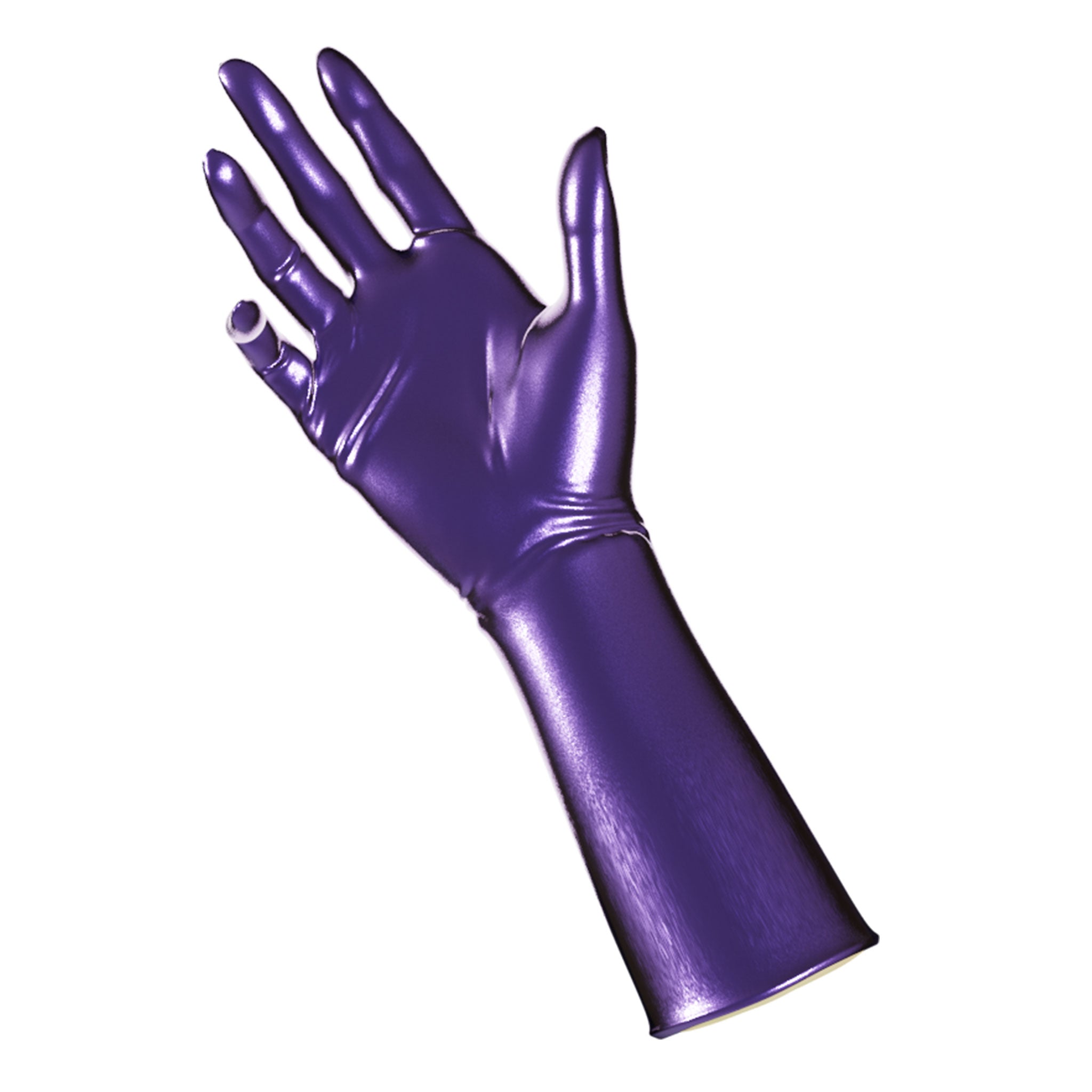Latex rubber accessories gloves full-fingered mid-arm wrist mid-forearm forearm fetish fashion alt-fashion medical medical-play kink kinky kinky-play bdsm bdsm-gear unisex purple metallic-purple heptazion hepatizon 