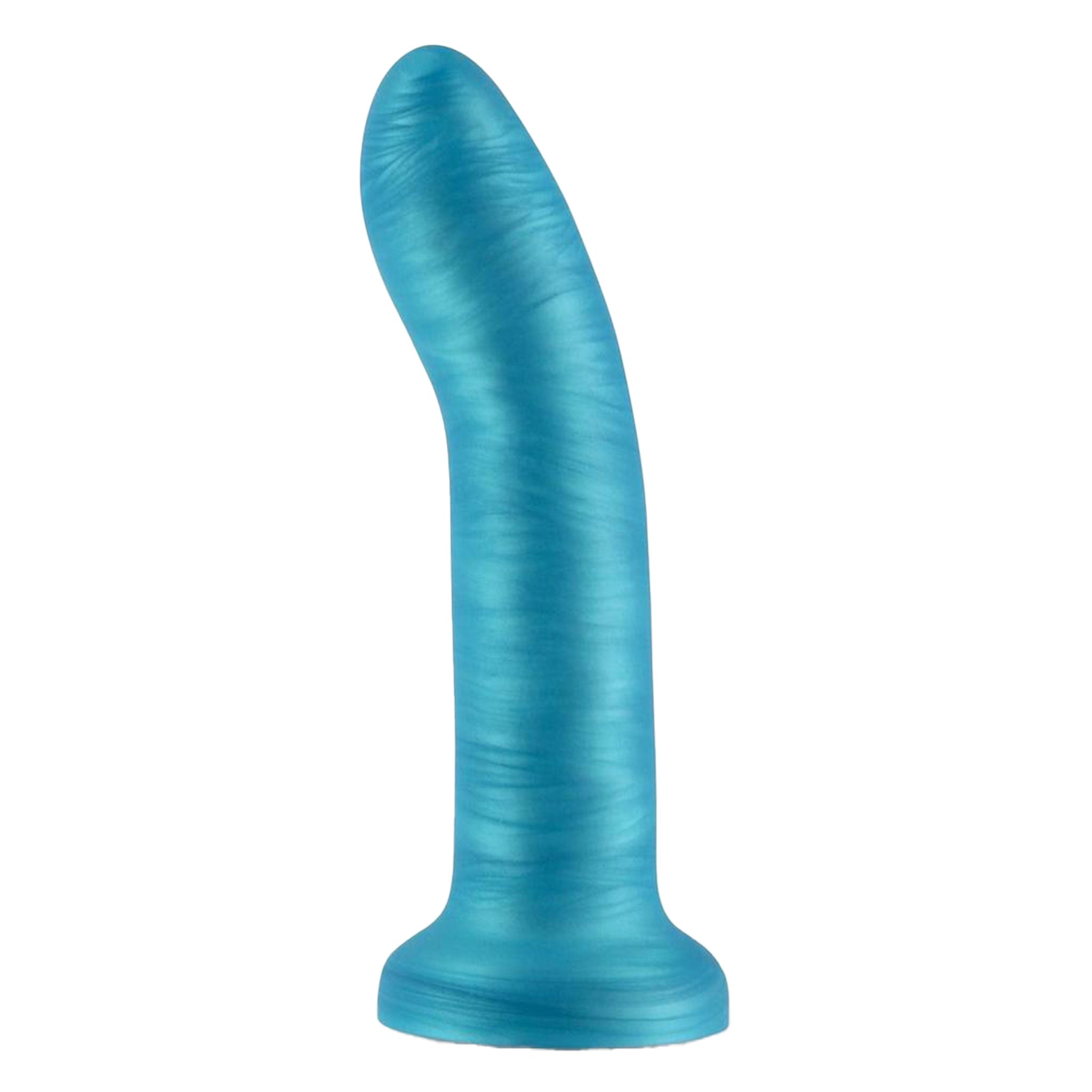 Silicone dildo dong non-vibe non-vibrating curved plush shimmery luxurious royal harness-compatible strapon strap-on suction-cup adult-toys teal
