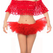Polyester organza elastic-waistband apparel bottoms skirts microskirt micro-skirt tutu tutu-skirt cheeky playful fluffy fashion alt-fashion alternative rave ravewear raver-babe festivalwear kink kinky kinkwear exhibition flashing costume cosplay halloween halloween-accessories halloween-costume ballerina fairy fantasy DIY-costume eyekndy female femme feminine women red