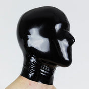 Latex rubber cut-and-glued accessories mask hood bdsm-hood bondage-hood back-zip zipper anatomical microperforated micro-perforated shiny glossy fetish fashion alt-fashion bdsm bondage restraint depersonalization submissive kink kinky kinky-wear male masculine masc mens menswear guys dudes gay female femme feminine womens black