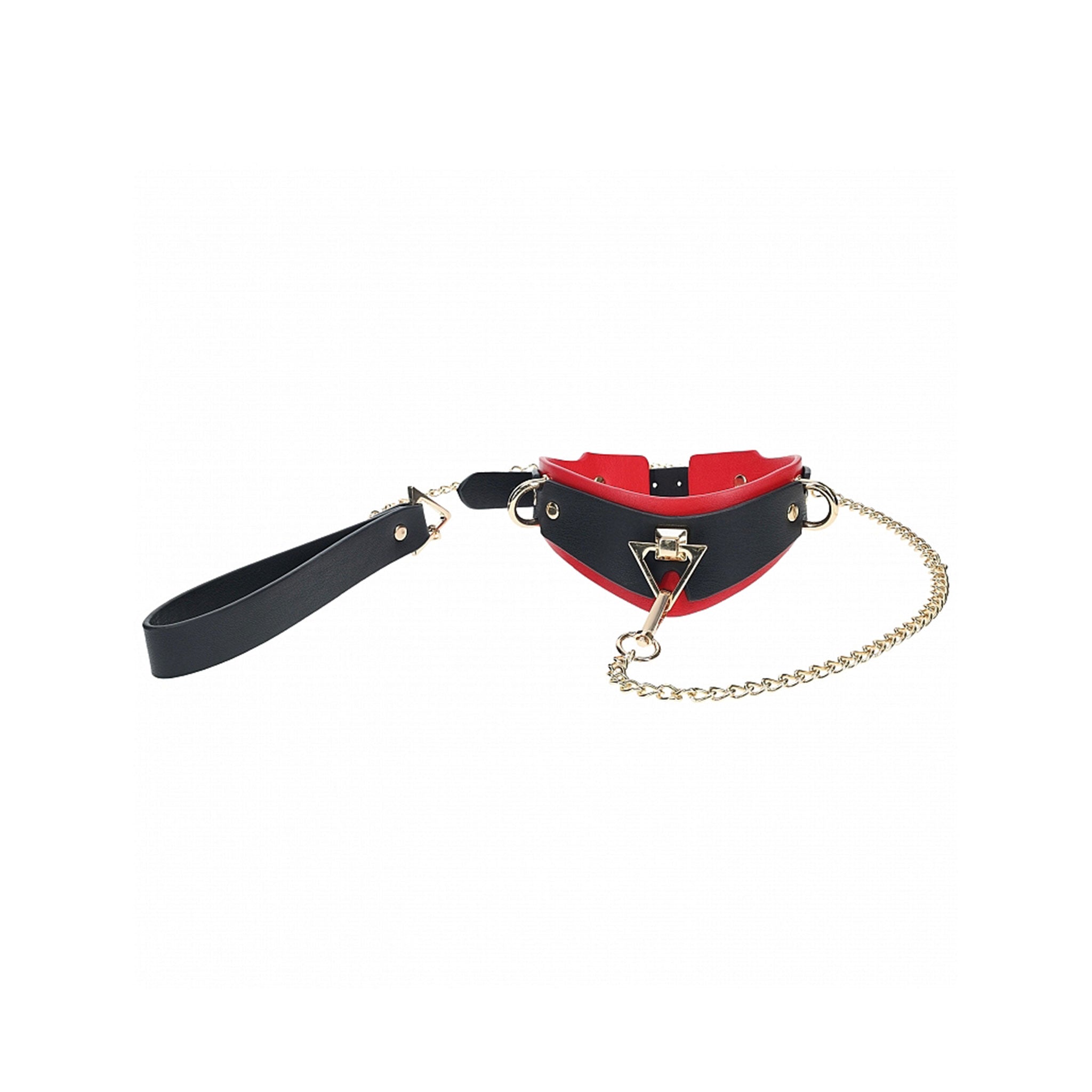 Leather bonded PU PVC dual-layer ergonomic adjustable D-ring triangle leash chain stylish chic bdsm bondage domination kink kinky kinky-play pet-play milan ouch fetish fashion red black gold