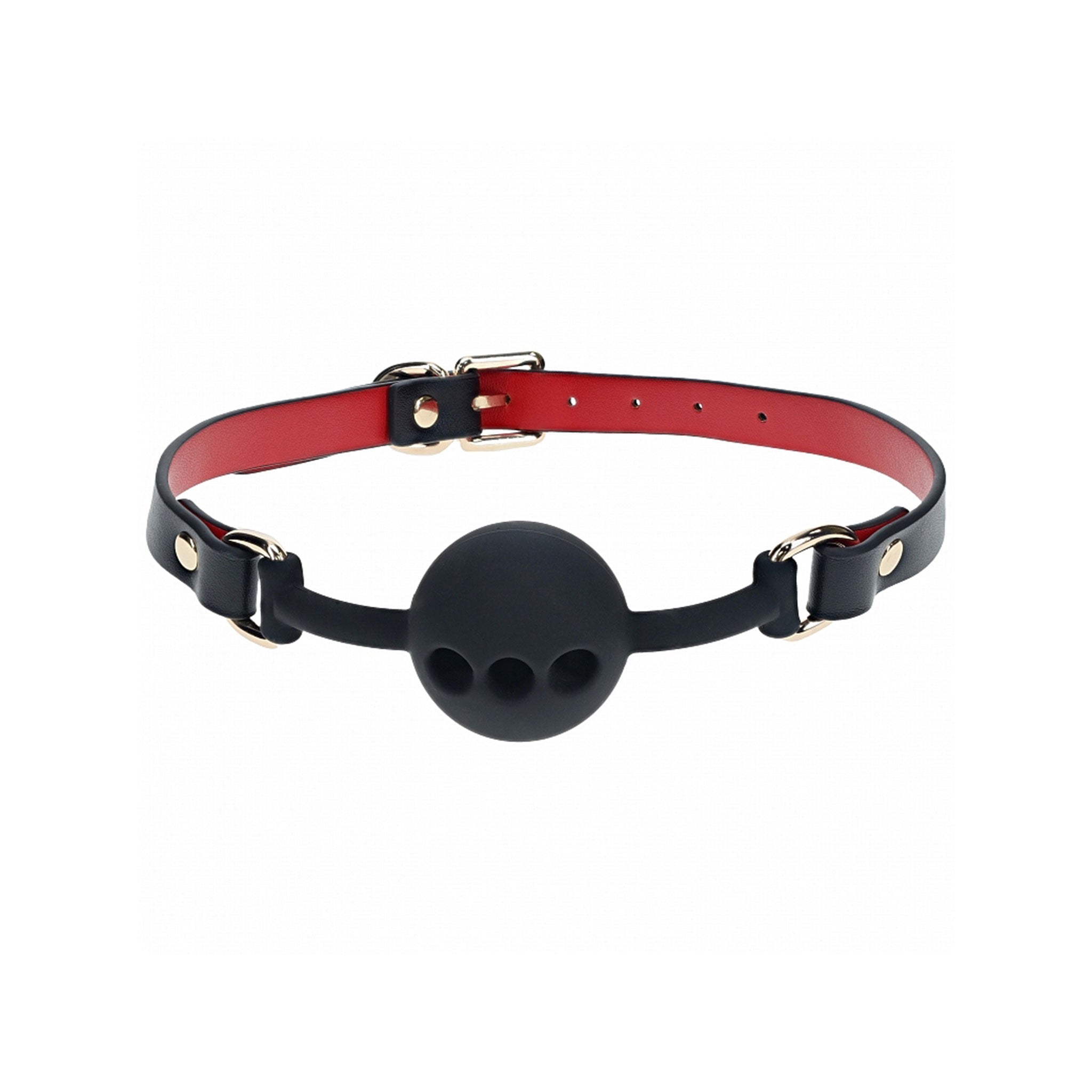 Leather bonded PU PVC mouth gag ball silicone ventilated breathable bdsm bdsm-gear bondage kink kinky kinky-play accessories fetish fashion stylish intimate adult-toys black red gold