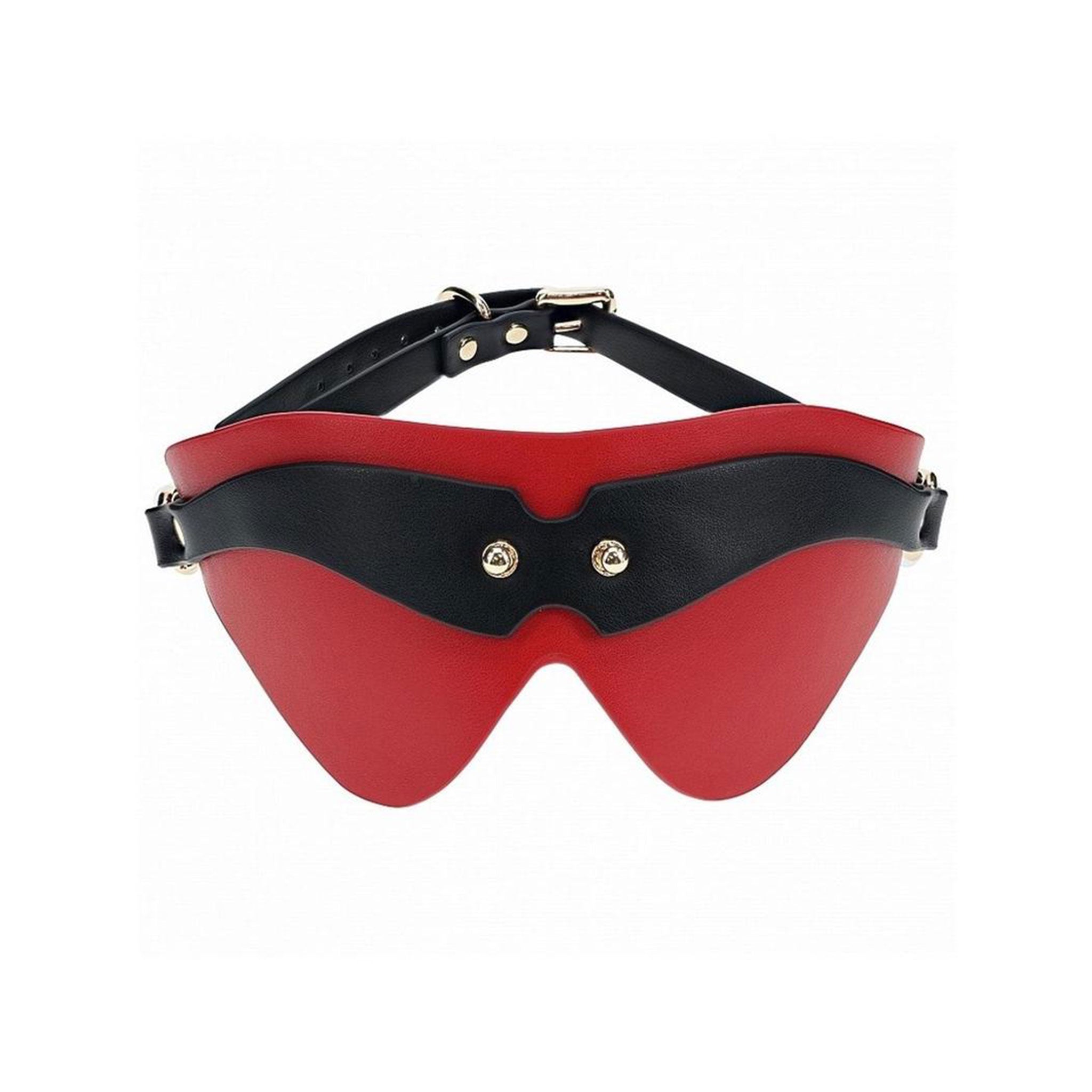 Leather bonded PU PVC blindfold two-tone adjustable ergonomic bdsm bdsm-gear bondage kink kinky kinky-play sensory-play sensory milan ouch fetish fashion accessories red black gold