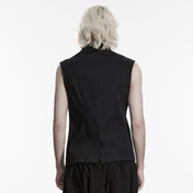 military style cyberpunk punk vest black zippered vest studded shoulders stand up collar 3d oblique segmentation lines gothic alternative fashion vest