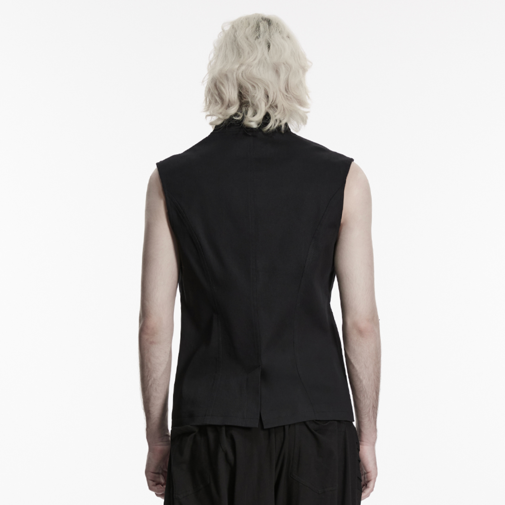 military style cyberpunk punk vest black zippered vest studded shoulders stand up collar 3d oblique segmentation lines gothic alternative fashion vest