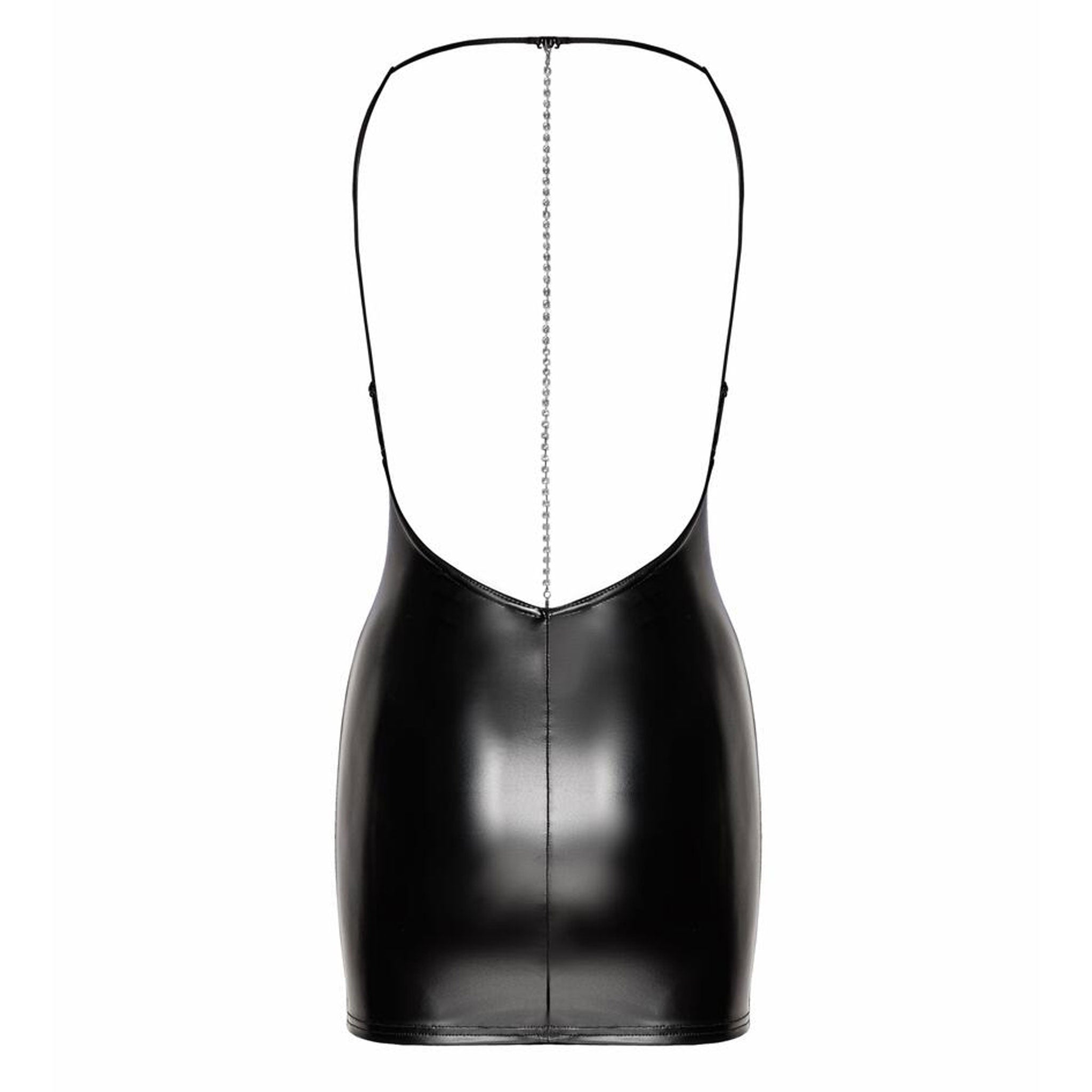 Wetlook power-wetlook rhinestone chain apparel dress mini-dress open-back sleeveless spaghetti-strap removable-chain shiny glossy matte-finish adjustable dramatic daring stunning sophisticated decorative luxurious glamorous elastic stretchy fetish fashion alt-fashion party upscale formal clubbing clubwear party-girl kink kinky kinkwear costume cosplay halloween noir-collection female femme feminine womens black 