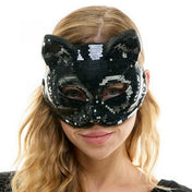 Plastic plastic-resin elastic-band mirror-tiles accessories mask pull-on cat-face feline-shaped disco-ball pointy-ears mysterious sparkling reflective sleek shimmering chic dramatic seductive comfortable fetish fashion alt-fashion alternative bedroom dungeon festivalwear masquerade party kink kinky kinkwear kinky-play animal pet-play cat kitty kitten costume cosplay halloween halloween-accessories unisex black