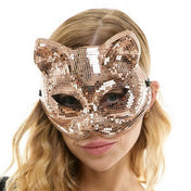 Plastic plastic-resin elastic-band mirror-tiles accessories mask pull-on cat-face feline-shaped disco-ball pointy-ears mysterious sparkling reflective sleek shimmering chic dramatic seductive comfortable fetish fashion alt-fashion alternative bedroom dungeon festivalwear masquerade party kink kinky kinkwear kinky-play animal pet-play cat kitty kitten costume cosplay halloween halloween-accessories unisex pink rose-gold