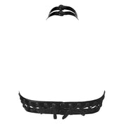 Latex rubber nylon-cording see-thru see-through apparel accessories top intimates lingerie latex-lingerie harness chest-harness choker collar lace-up adjustable buckle sternum-strap center-strap snap-button press-studs sexy skimpy shiny glossy fetish fashion alt-fashion alternative punk goth gothic cyber cyberpunk festival rave raver-babe dungeon bedroom bondage bdsm dominatrix-fashion kink kinky kinkwear exhibition costume cosplay halloween house-of-harlot female femme feminine womens black