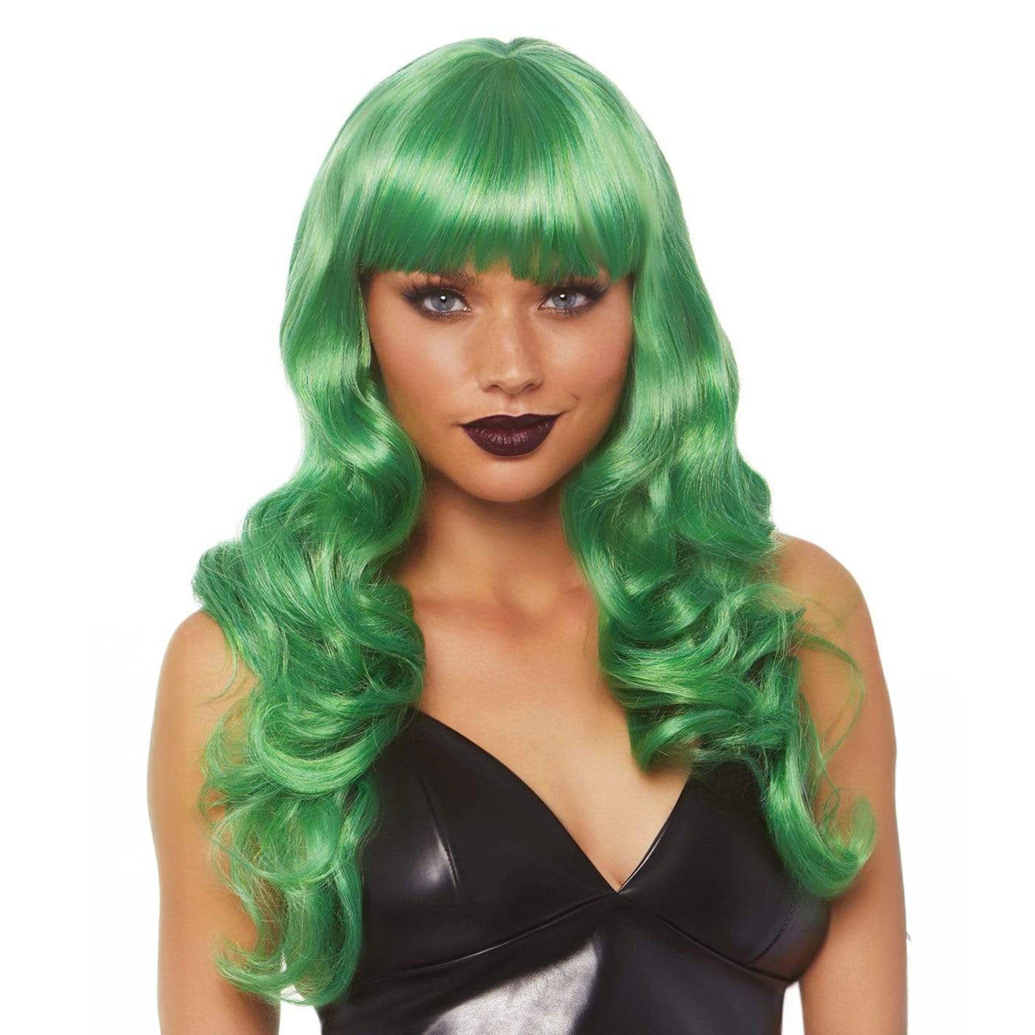 Synthetic-hair wig costume-wig long wavy bangs misfit wig-cap adjustable costume cosplay accessories halloween green