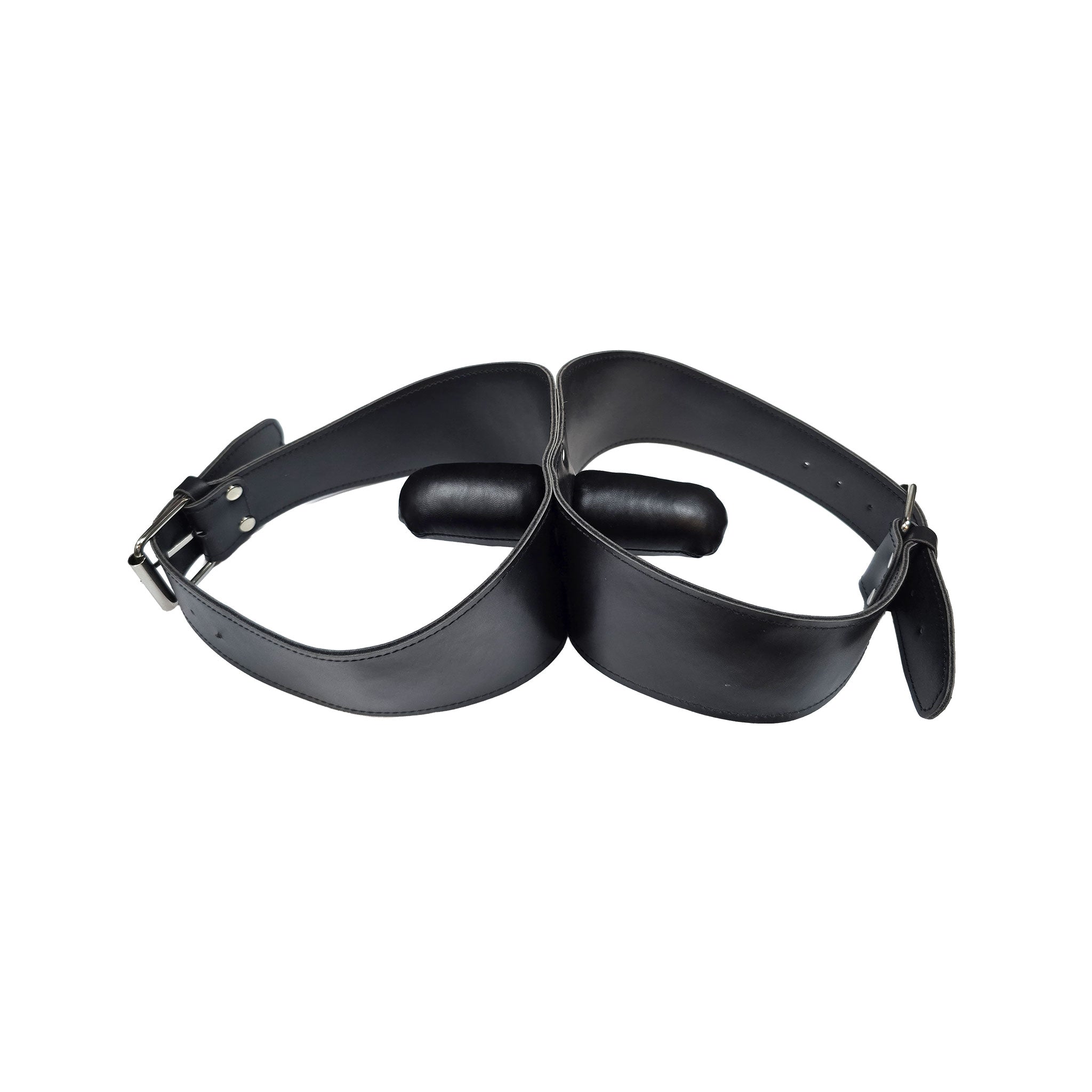 Leather faux-leather accessories gag mouth-gag padded-gag padded-wedge wedge-gag double-gag neck-band mouth-to-mouth face-to-face adjustable buckle soft unique fetish fashion alt-fashion alternative bedroom dungeon festival bondage bdsm bdsm-toys bdsm-gear kink kinky kinky-toys kinky-play sub submissive restraints costume cosplay halloween adult-toys unisex black