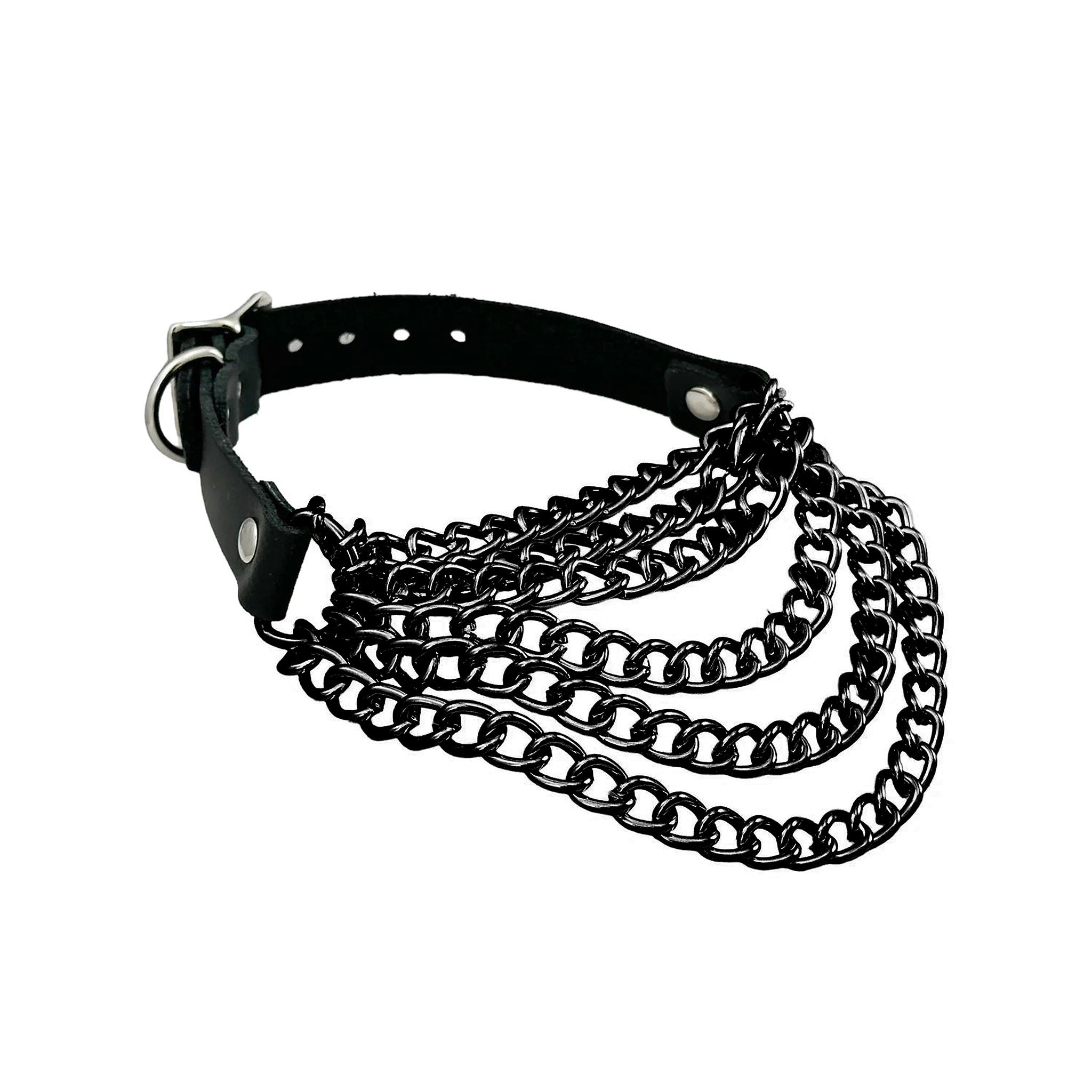 Leather vegan-leather hanging-chains accessories necklace choker collar multi-layer D-ring adjustable buckle fashion alt-fashion alternative rock punk goth gothic costume cosplay halloween halloween-couture halloween-lookbook unisex black