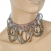 PVC vinyl accessories collar choker dual-layer O-ring D-ring chains hanging-chains jangling-chains adjustable buckle fetish fashion alt-fashion clubbing clubwear punk goth gothic bondage bdsm bdsm-toys kink kinky kinky-play costume cosplay halloween fantasy dark-fantasy adult-toys unisex clear-vinyl