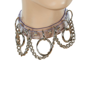 multi ring choker with chains vinyl dual layer bondage collar with o rings d rings metallic chains adjustable buckle closure fetish gothic punk fashion