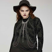 316 stainless steel chain chains bead beads necklace body harness hanging charm pendant spike spikes skull skulls coffin coffins cross crosses alt fetish punk goth gothic high fashion multi-layered multilayered accessories edgy bold cool jewelry seraphina silver black