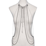 316 stainless steel chain chains bead beads necklace body harness hanging charm pendant spike spikes skull skulls coffin coffins cross crosses alt fetish punk goth gothic high fashion multi-layered multilayered accessories edgy bold cool jewelry seraphina silver black
