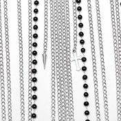 316 stainless steel chain chains bead beads necklace body harness hanging charm pendant spike spikes skull skulls coffin coffins cross crosses alt fetish punk goth gothic high fashion multi-layered multilayered accessories edgy bold cool jewelry seraphina silver black