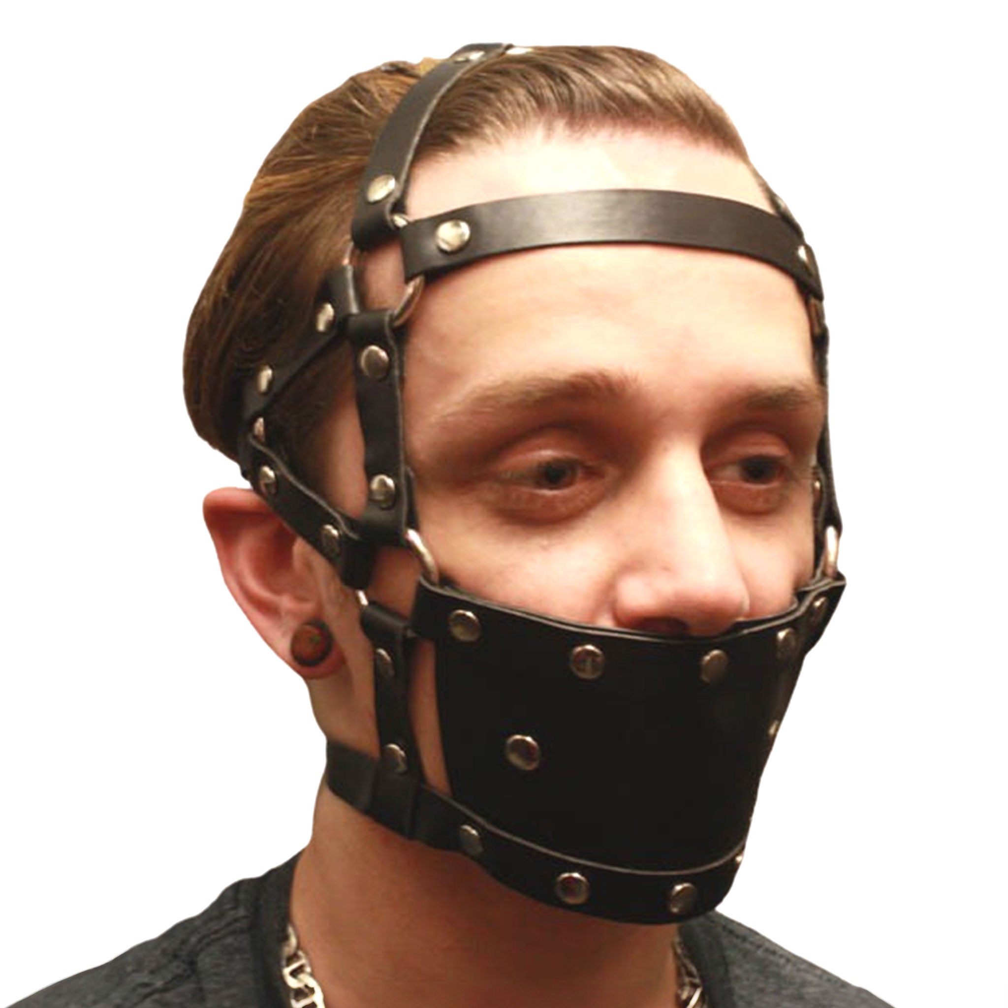 Faux leather restraint harness head gag mouth muzzle ball rubber adjustable straps buckle bondage bdsm bdsm-gear kink kinky kinky-play 