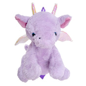 Plush-velboa nylon plastic accessories backpack plush dragon horns wings 3d 3-d lined-interior fully-lined back-zip zipper shoulder-straps adjustable top-handle single-compartment spacious magical mystical cute fashion alt-fashion rave festival costume cosplay halloween unisex lavender iridescent