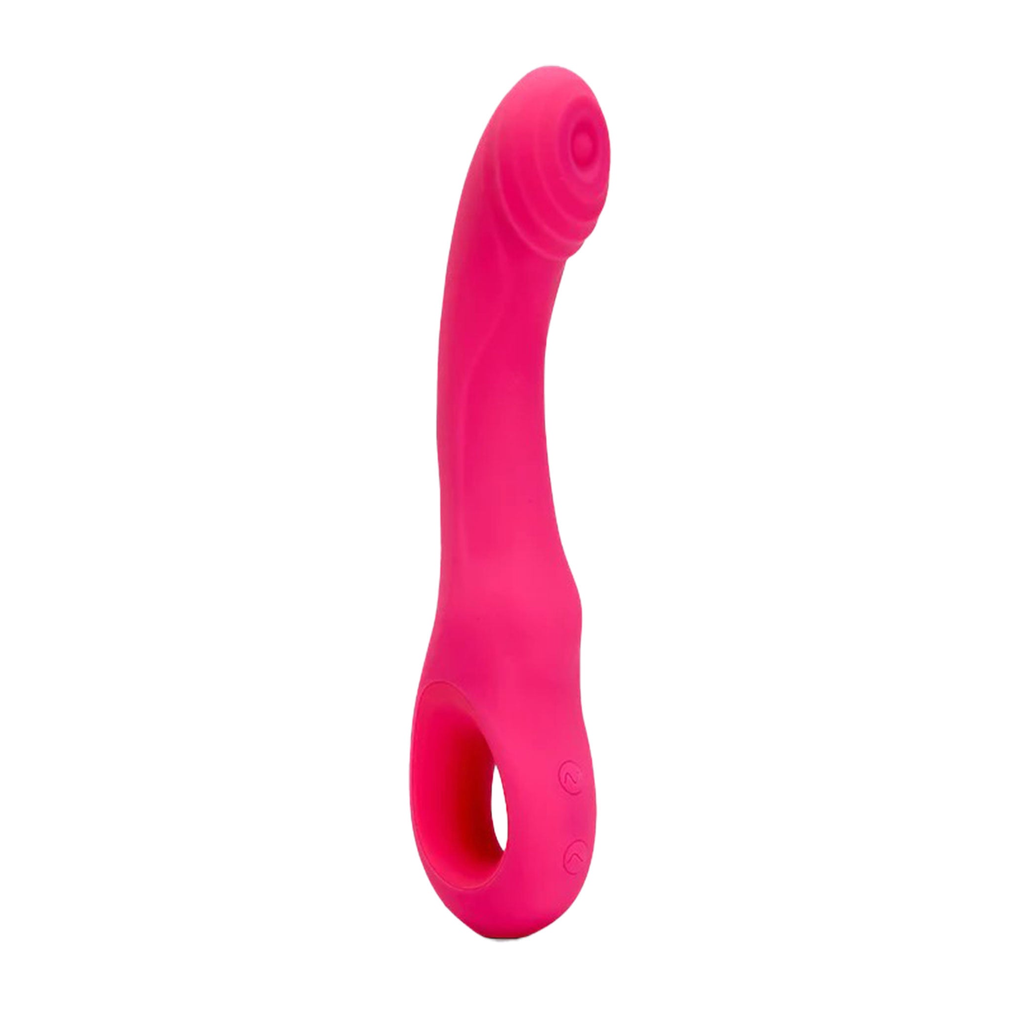 Silicone body-safe tapping curved vibrator ring grip holder multi-speed usb-rechargeable water-submersible g-spot clit stimulator pink