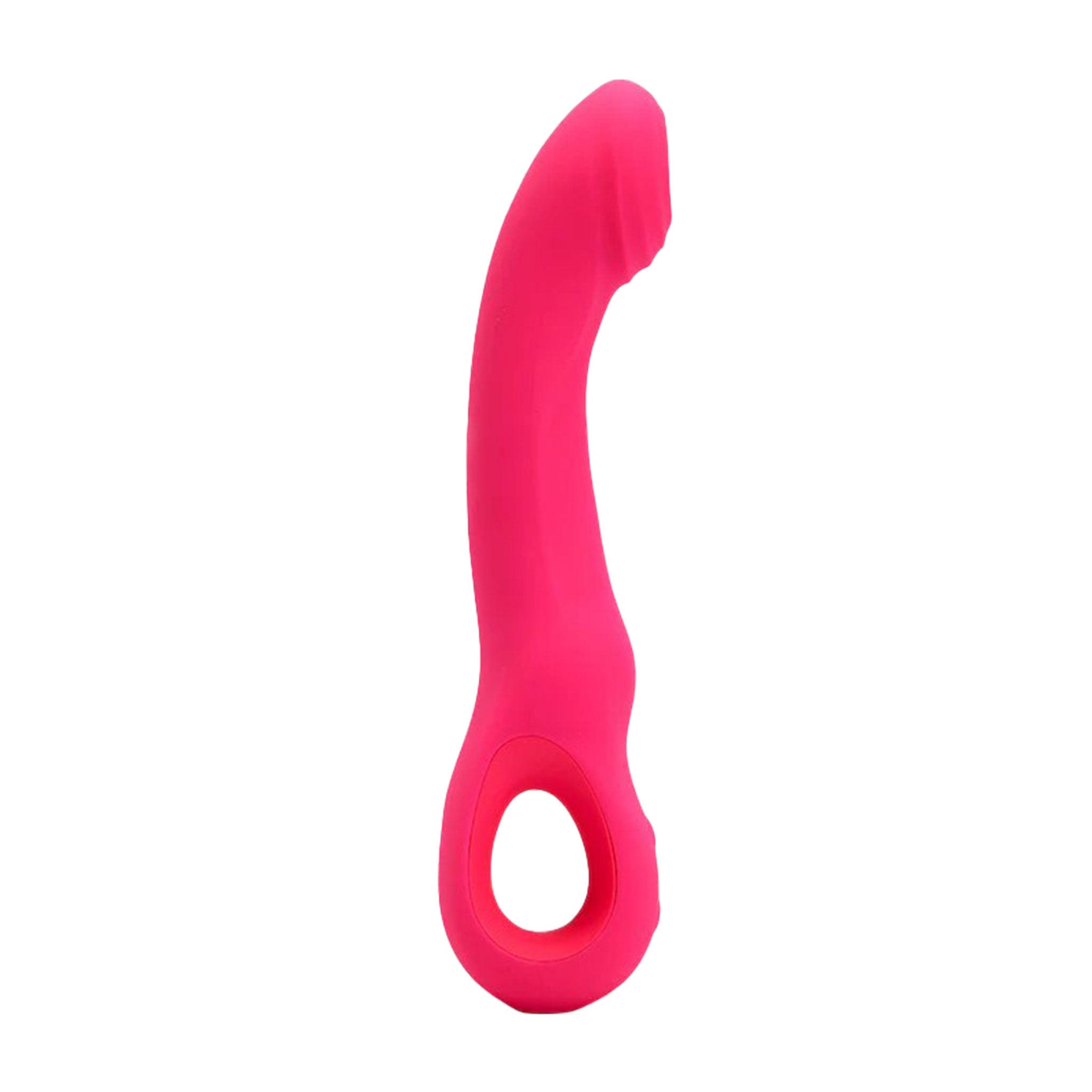 Silicone body-safe tapping curved vibrator ring grip holder multi-speed usb-rechargeable water-submersible g-spot clit stimulator pink