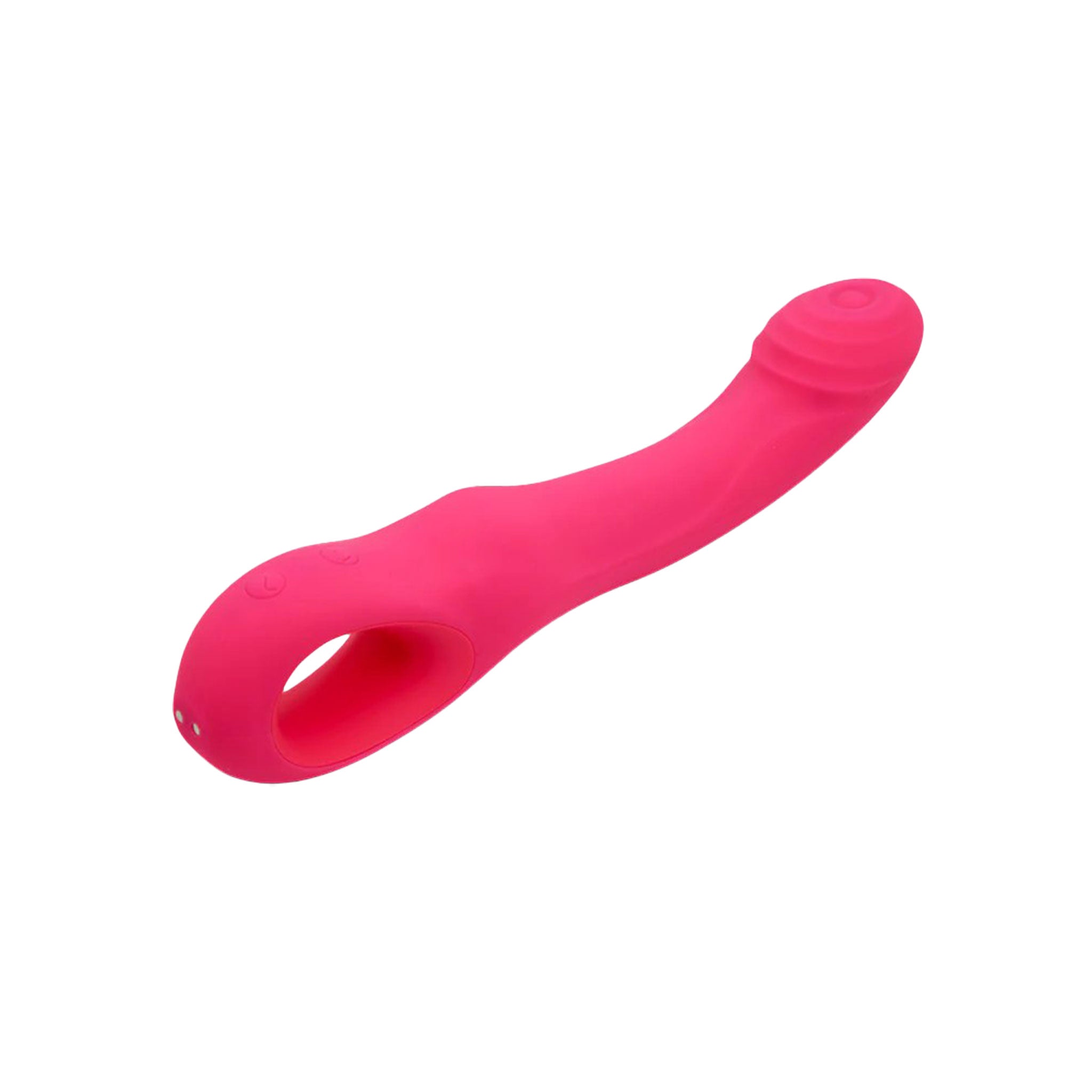 Silicone body-safe tapping curved vibrator ring grip holder multi-speed usb-rechargeable water-submersible g-spot clit stimulator pink