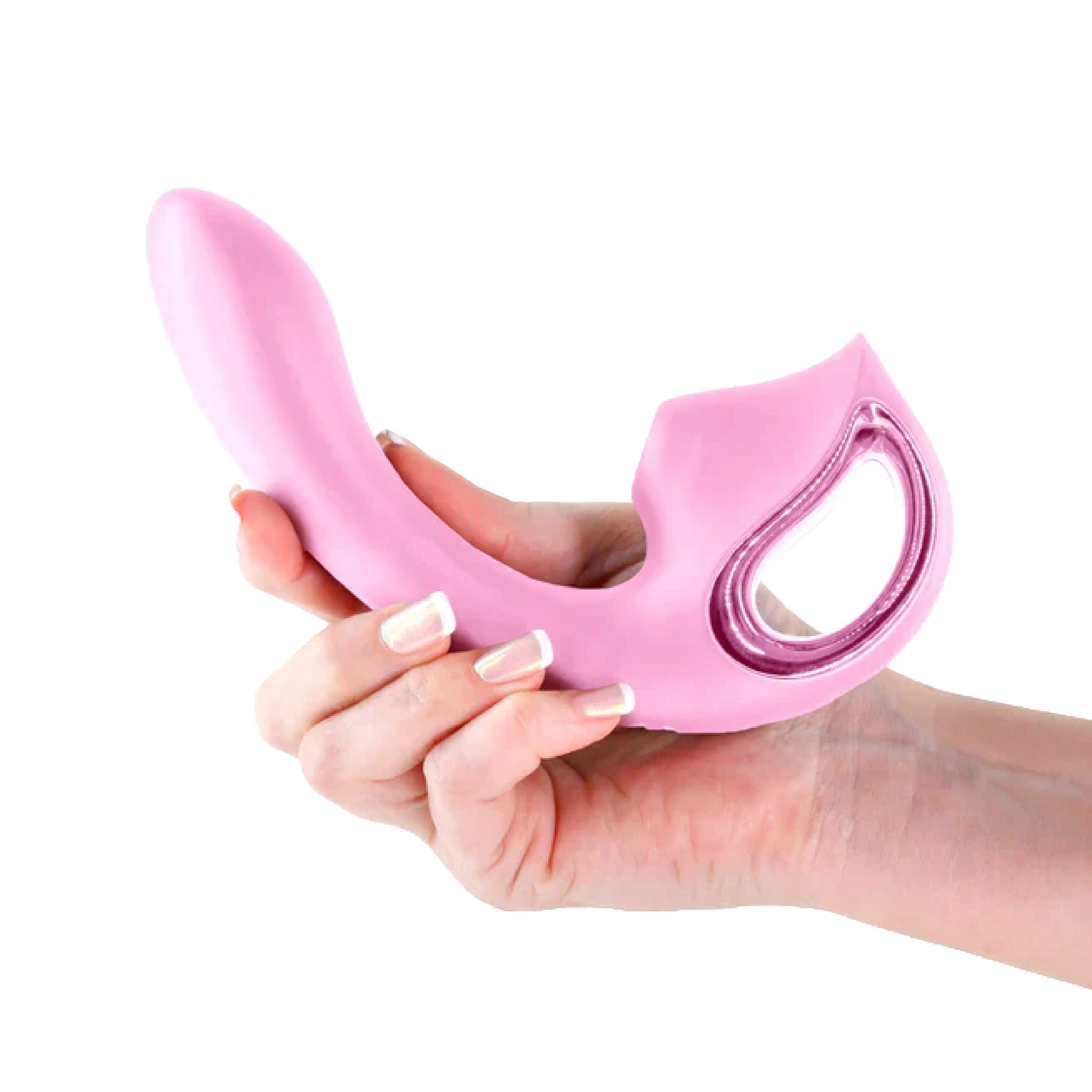 Air pulse clit stimulator g-spot vibrator metallic ergonomic ring handle flexible shaft pink