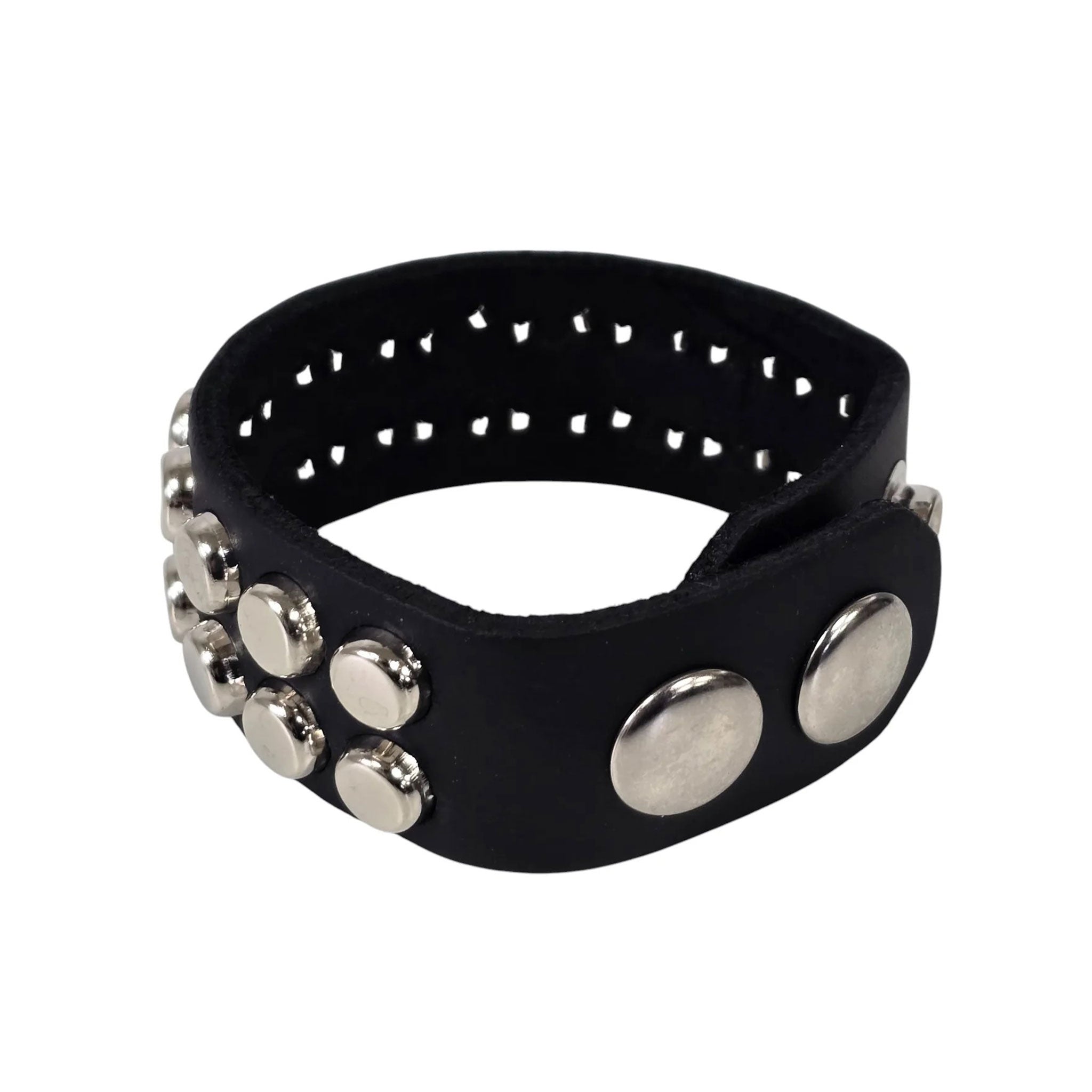 Leather genuine wrist cuff wristcuff wrist-cuff bracelet studs studded nail nail-head 2-row two-row snap-button press-button arm-gear accessories black