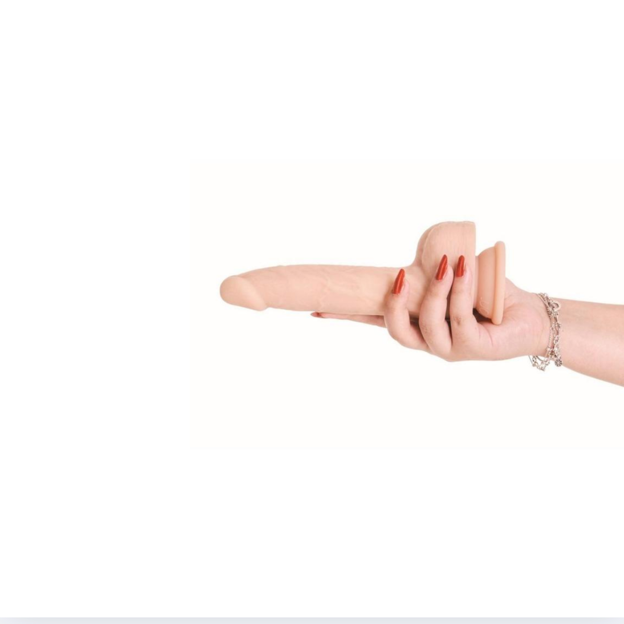 Vanilla thrusting and vibrating dildo, realistic silicone texture, 7 speeds, suction base.

