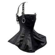 Leather genuine-leather nylon-cording cotton cotton-twill twill-lining accessories corset neck-corset laceup lace-up spiral-boning mouth-covering O-ring D-ring leash lead adjustable head-straps buckle bdsm bondage kink kinky kinky-play adult-toys black